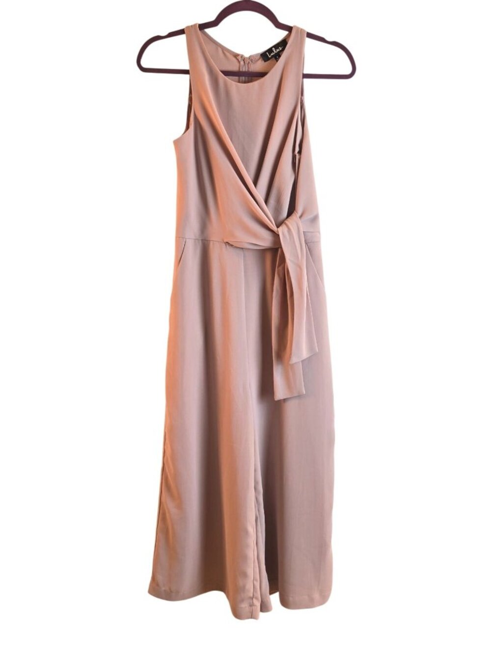 Lulus Mauve Culotte Jumpsuit Women Size S Sleeveless Wide Leg Tie Waist Midi - Picture 2 of 8